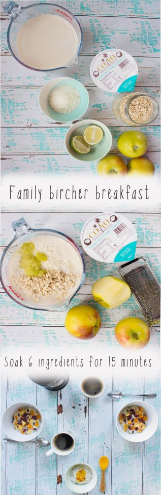 Easy Vegan Bircher recipe for the family. It's baby weaning safe with only 6 ingredients that soak in 15 minutes